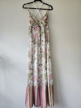 Tristan Floral Maxi Dress in Pink, Cream & Green